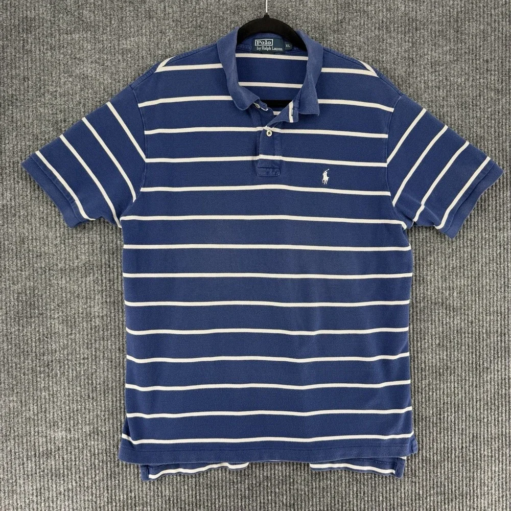 Vintage Polo Ralph Lauren mens shirt XL striped Pique ss embroidered logo preppy